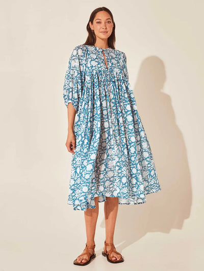 Floral Tie Neck Lantern Sleeve Dress Trendsi OMDEL.COM