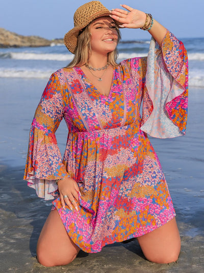 Plus Size Ruched Printed Long Sleeve Dress Trendsi OMDEL.COM