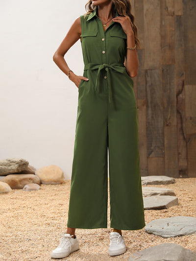 Honey Tie Waist Sleeveless Wide Leg Jumpsuit Trendsi OMDEL.COM