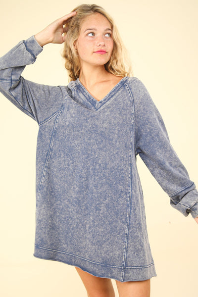 VERY J Mineral Washed Oversized A-Line Mini Dress Trendsi OMDEL.COM