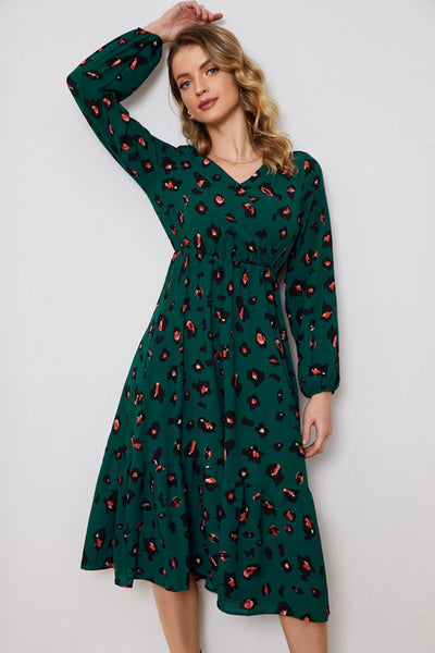 Printed Surplice Neck Long Sleeve Dress Trendsi OMDEL.COM