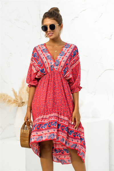 Printed Bohemian V Neck Dress Trendsi OMDEL.COM