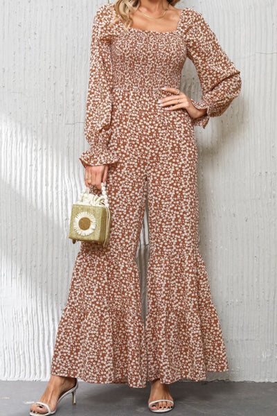 Floral Square Neck Ruffled Wide Leg Jumpsuit Trendsi OMDEL.COM