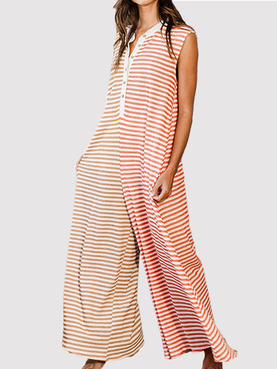 Striped Round Neck Sleeveless Jumpsuit Trendsi OMDEL.COM