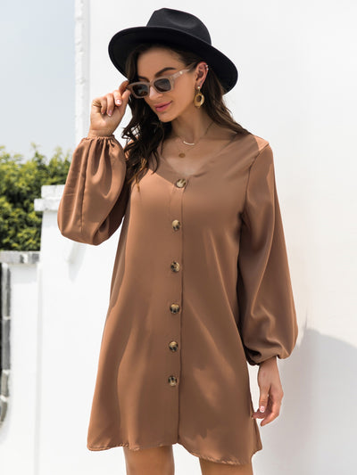 V-Neck Long Sleeve Mini Dress Trendsi OMDEL.COM