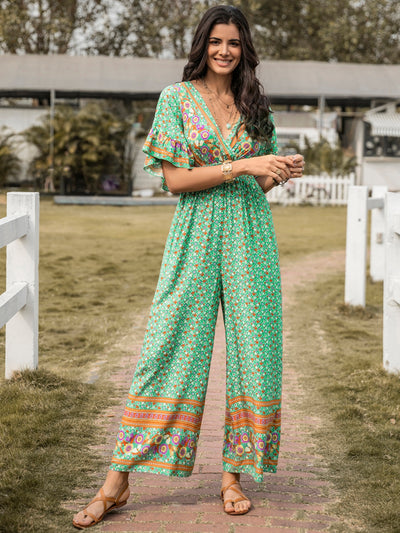 Floral Surplice Flutter Sleeve Jumpsuit Trendsi OMDEL.COM