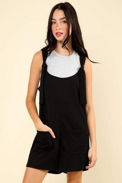 VERY J Tie Shoulder Front Pocket Romper - OMDEL.COM