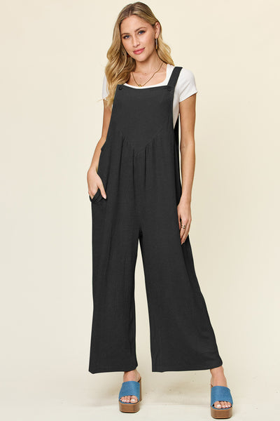 Double Take Full Size Texture Sleeveless Wide Leg Overall Trendsi OMDEL.COM