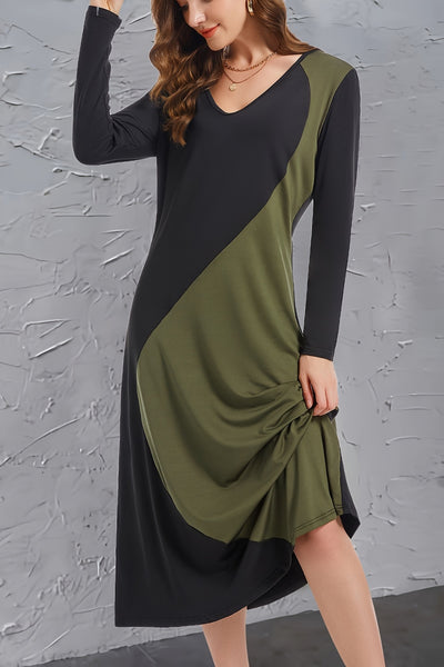 Contrast Long Sleeve Midi Dress Trendsi OMDEL.COM