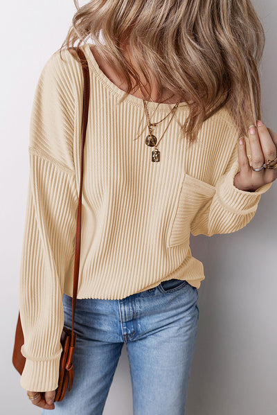 Pocketed Round Neck Long Sleeve Top Trendsi OMDEL.COM