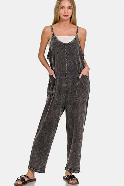 Zenana Washed Spaghetti Straps Overalls with Pockets Trendsi OMDEL.COM