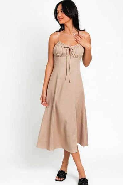 Le Lis Flare Front Tie Front Slit Midi Dress Trendsi OMDEL.COM