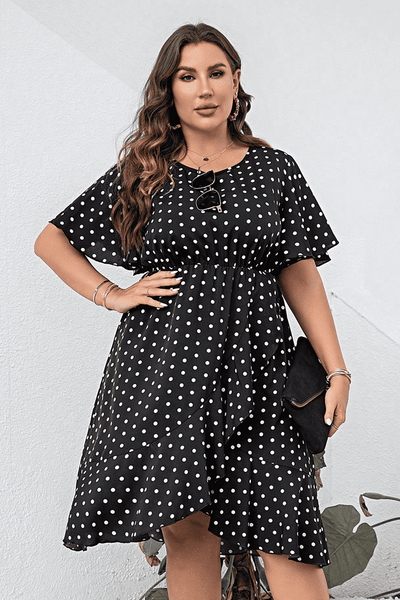 Plus Size Polka Dot Flutter Sleeve Dress Trendsi OMDEL.COM