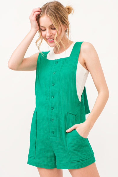 And The Why Button Up Tie Back Sleeveless Romper - OMDEL.COM