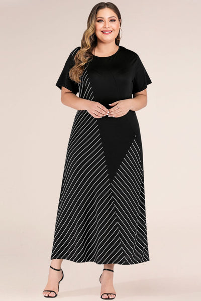 Plus Size Striped Color Block Tee Dress Trendsi OMDEL.COM