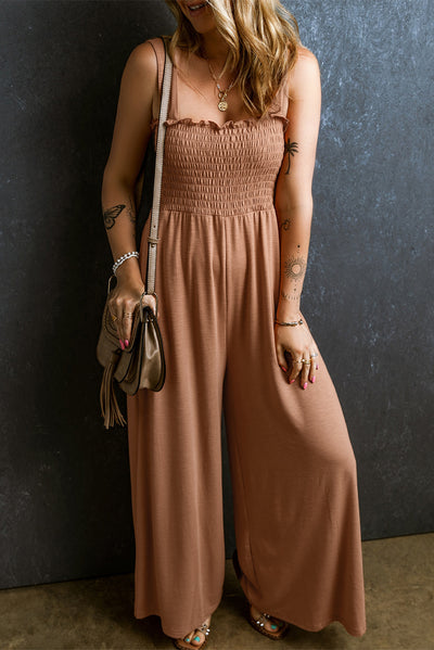 Frill Smocked Wide Leg Jumpsuit Trendsi OMDEL.COM