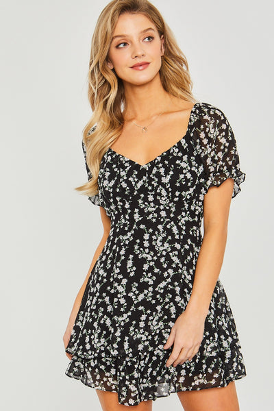 Love Tree Ditsy Floral Short Sleeve Romper - OMDEL.COM