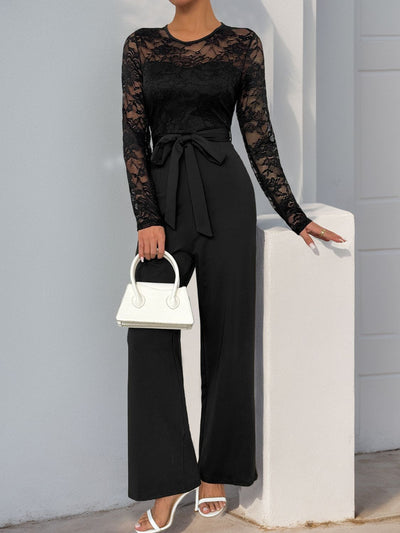 Perfee Lace Round Neck Long Sleeve Jumpsuit Trendsi OMDEL.COM