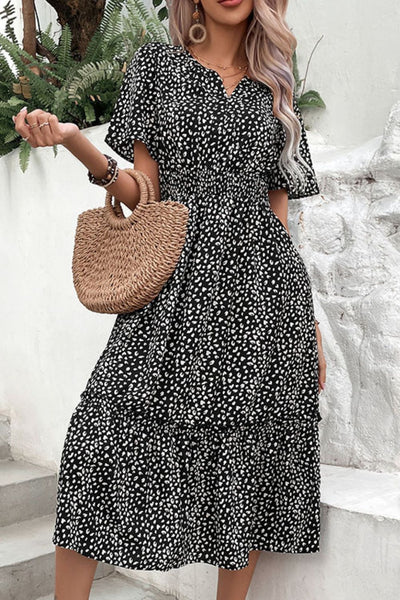 Perfee Leopard Print Short Sleeve Midi Dress Trendsi OMDEL.COM