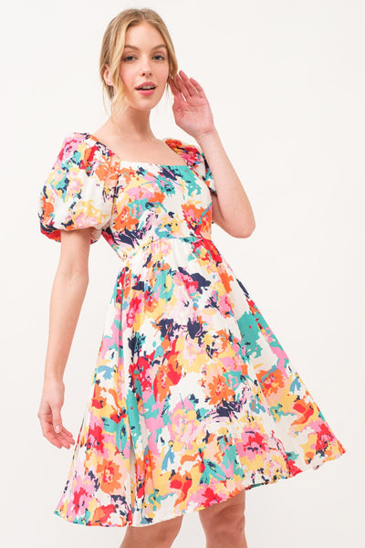 And The Why Square Neck Puff Sleeve Floral Dress Trendsi OMDEL.COM