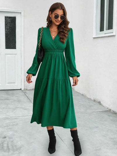 Surplice Neck Long Sleeve Midi Dress Trendsi OMDEL.COM