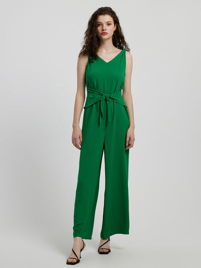 Honey Knot Detail Tie Front Sleeveless Jumpsuit - OMDEL.COM