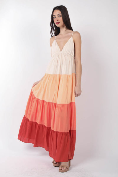 VERY J Color Block Tiered Maxi Cami Dress Trendsi OMDEL.COM