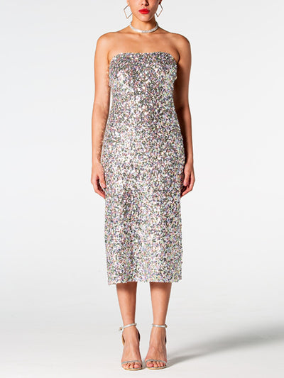 Sequin Straight Neck Midi Wrap Dress Trendsi OMDEL.COM