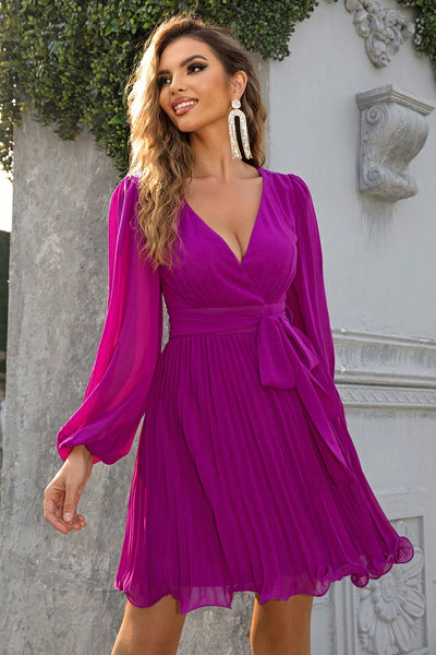 Tied Surplice Neck Pleated Dress Trendsi OMDEL.COM