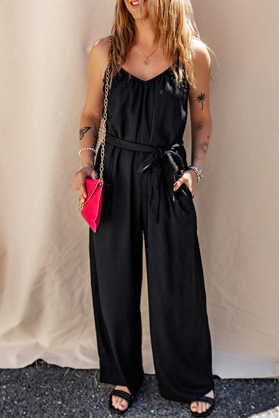 Tied V-Neck Spaghetti Strap Jumpsuit Trendsi OMDEL.COM