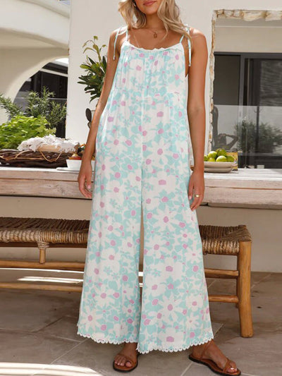 Printed Wide Leg Jumpsuit with Pockets - OMDEL.COM