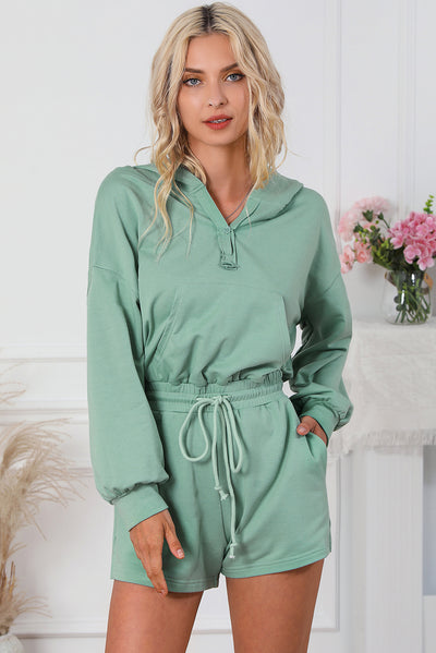 Drawstring Waist Hooded Romper with Pockets - OMDEL.COM