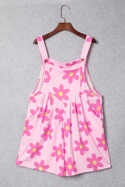 Pocketed Flower Wide Strap Overall - OMDEL.COM