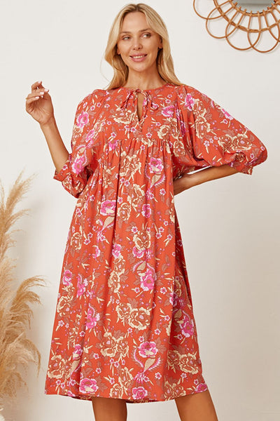 Floral Tie Neck Half Sleeve Dress Trendsi OMDEL.COM