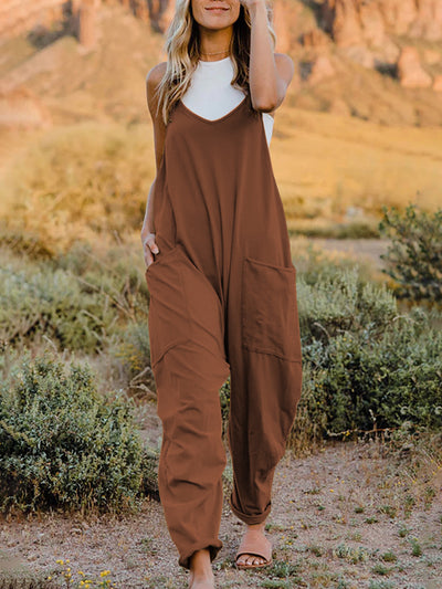 Double Take Full Size Sleeveless V-Neck Pocketed Jumpsuit Trendsi OMDEL.COM