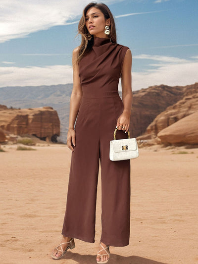 Perfee Ruched Mock Neck Sleeveless Jumpsuit Trendsi OMDEL.COM