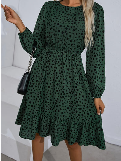 Printed Round Neck Balloon Sleeve Dress Trendsi OMDEL.COM