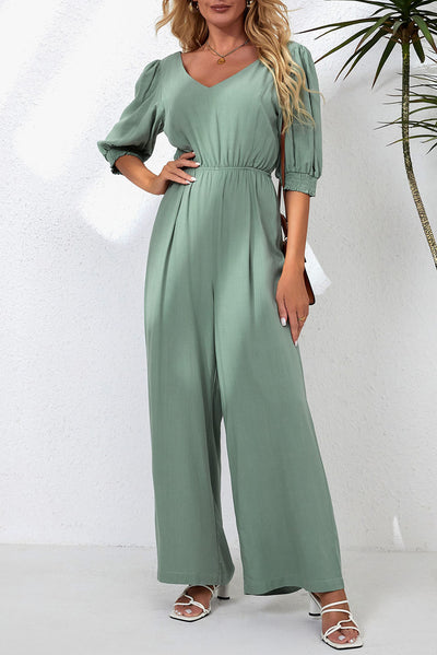 V-Neck Half Sleeve Jumpsuit Trendsi OMDEL.COM