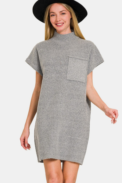 Zenana Short Sleeve Sweater Mini Dress Trendsi OMDEL.COM