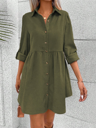 Button Up Collared Neck Long Sleeve Dress Trendsi OMDEL.COM