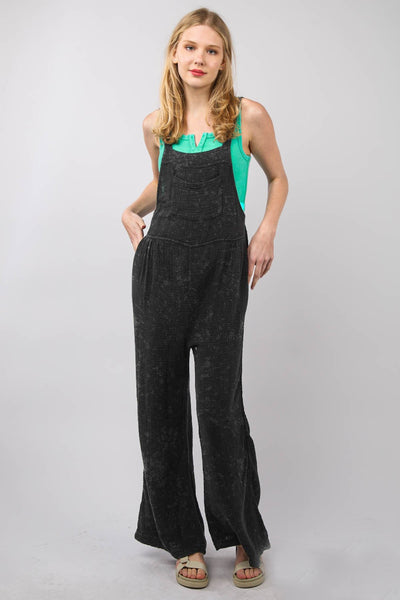 VERY J Texture Washed Wide Leg Overalls Trendsi OMDEL.COM