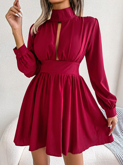 Cutout Turtleneck A-Line Mini Dress Trendsi OMDEL.COM