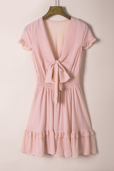 Smocked Waist Tied Ruffle Hem Dress Trendsi OMDEL.COM