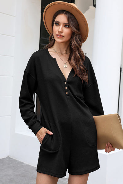 Notched Neck Long Sleeve Romper Trendsi OMDEL.COM