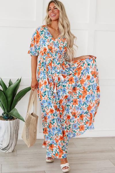 Tied Slit Printed Half Sleeve Maxi Dress Trendsi OMDEL.COM