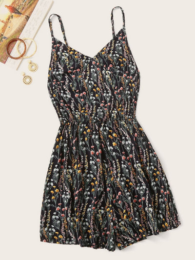 Printed V-Neck Spaghetti Strap Romper Trendsi OMDEL.COM