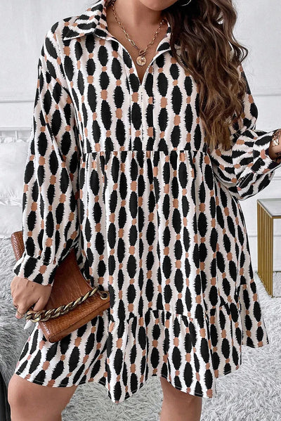 Plus Size Printed Johnny Collar Long Sleeve Dress Trendsi OMDEL.COM