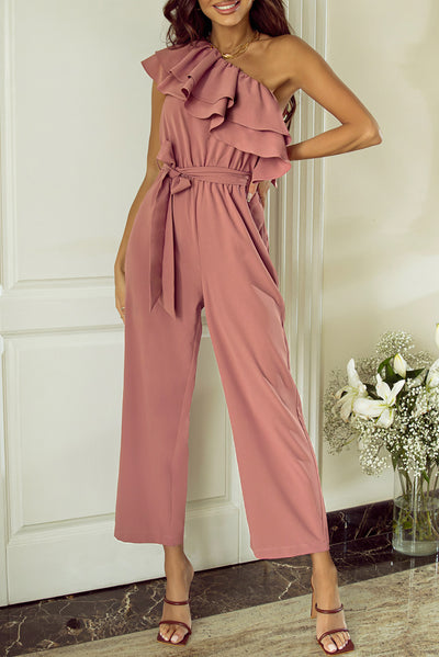 Ruffled Tied One-Shoulder Jumpsuit - OMDEL.COM