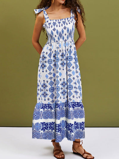 Smocked Printed Square Neck Cami Dress Trendsi OMDEL.COM