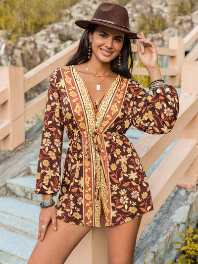 V-Neck Long Sleeve Romper - OMDEL.COM